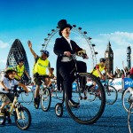 cycling entertainer on a penny farthing