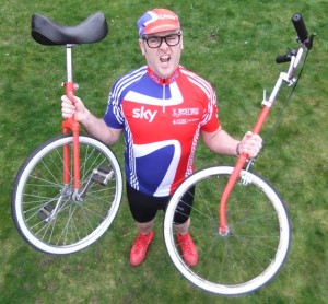 comedy unicyclist, racing themed